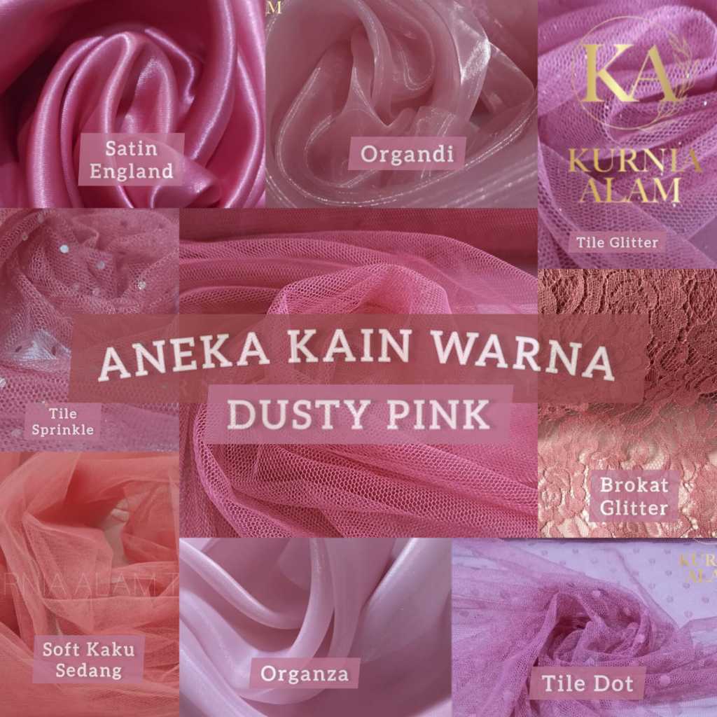 Kain Premium Warna Dusty Pink Kain Brukat Satin Velvet Tile Furing Abutai Soft Tulle Bahan Bridesmid