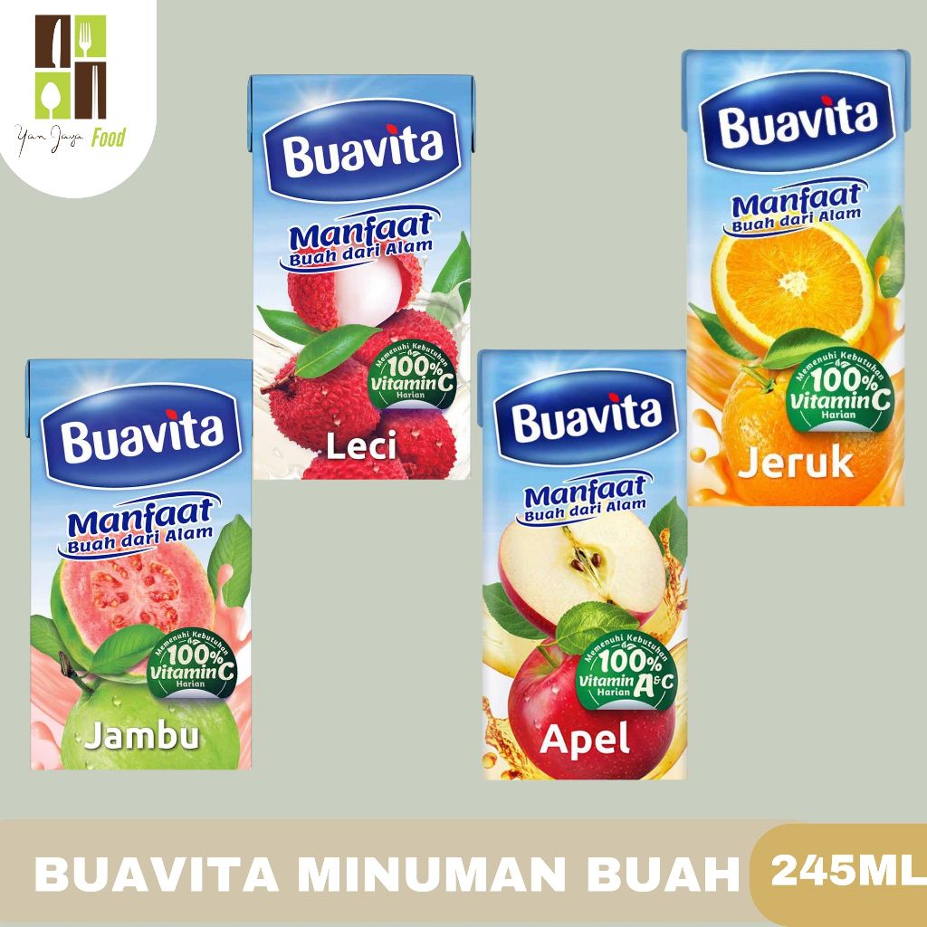 

Buavita Minuman Sari Buah Asli Rasa Jeruk / Jambu / Apel / Leci 245ml