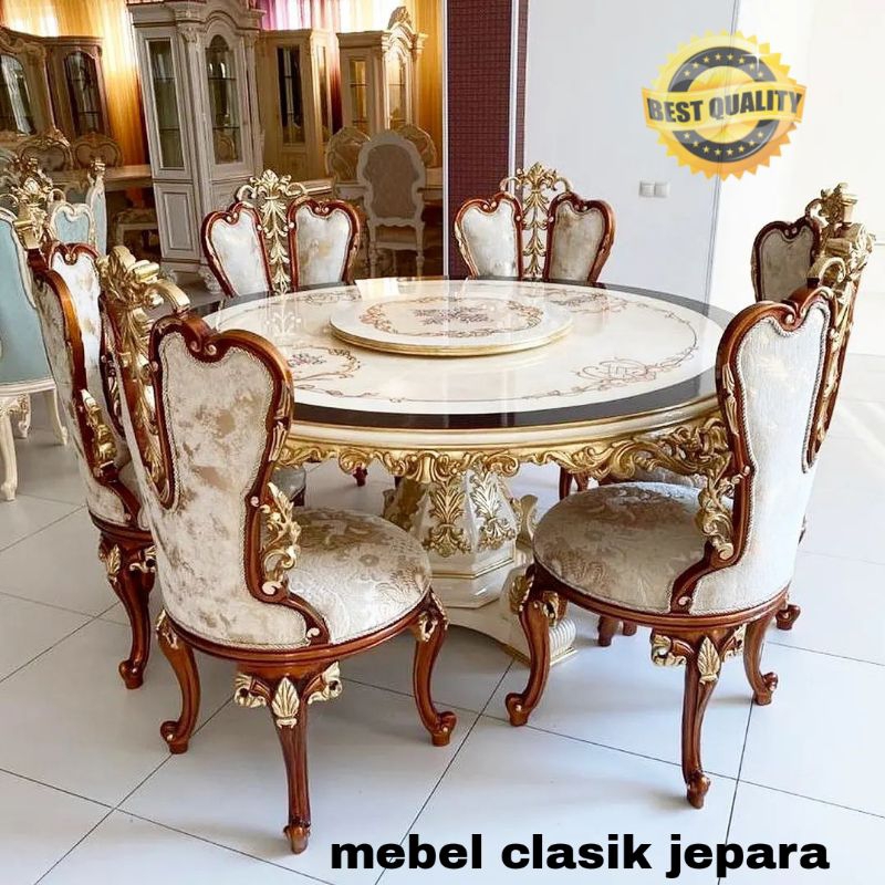 Meja makan ukir 6 kursi mewah