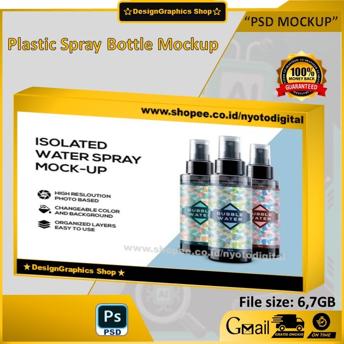 Mockup Botol Semprot Plastik Format Photoshop PSD Plastic Spray Bottle Mockup