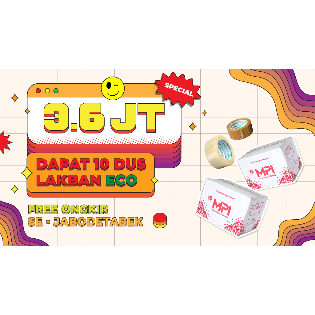 

PAKET 10 DUS LAKBAN MPI 100 Yard ECO Gratis ongkir SEJABODETABEK