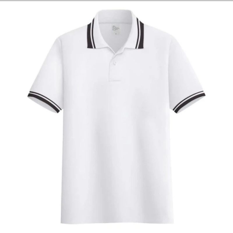 baju kaos atasan polo shirt polos berkerah list pria wanita warna putih