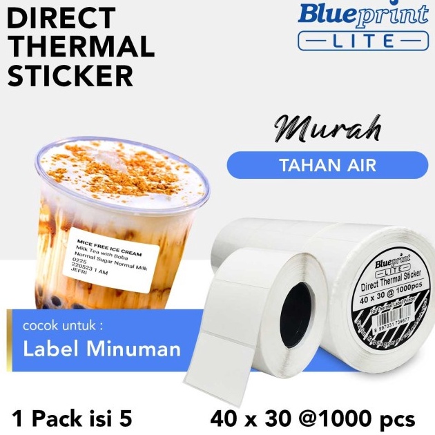 

Murah Direct Thermal Stiker 40 x 30 BLUEPRINT Lite 40x30 mm 1 Roll isi 1000 →➘✹