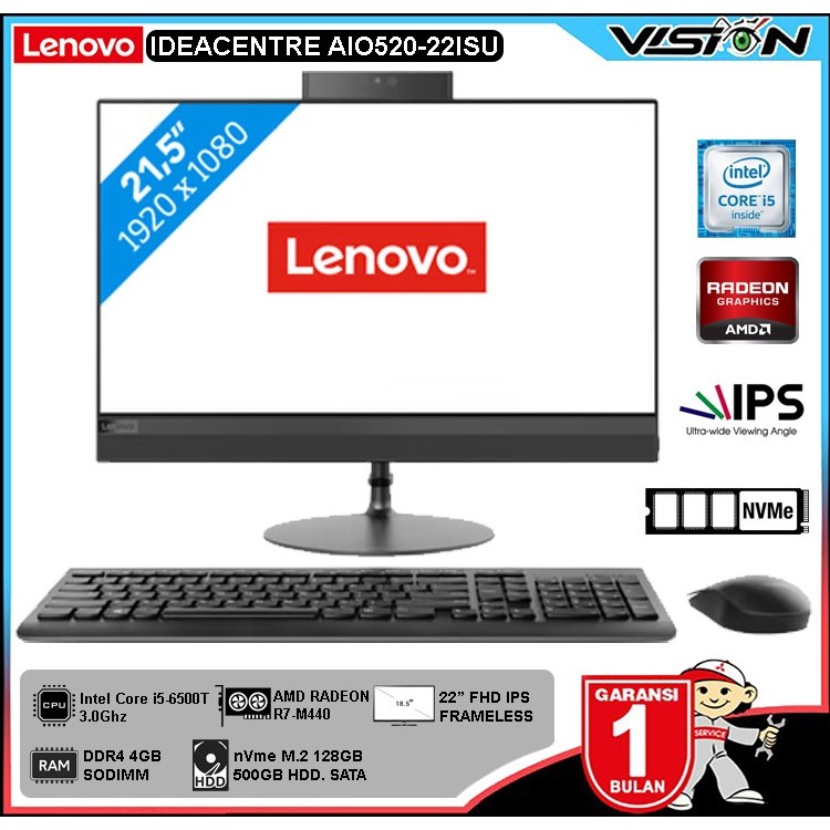 PC AIO LENOVO AIO-520 Core i5-6500 | Radeon R7/4GB/nVme 256 | 22" IPS
