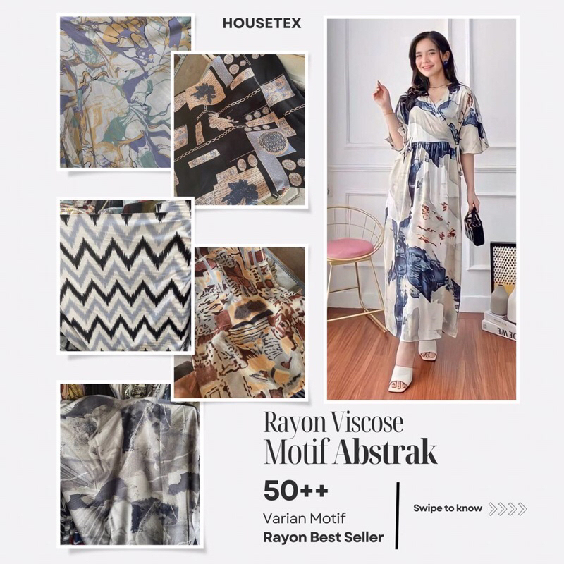 Kain Rayon Viscose Premium Motif ABSTRAK / Meteran / Blouse / Kemeja / Dress / Gamis / Daster
