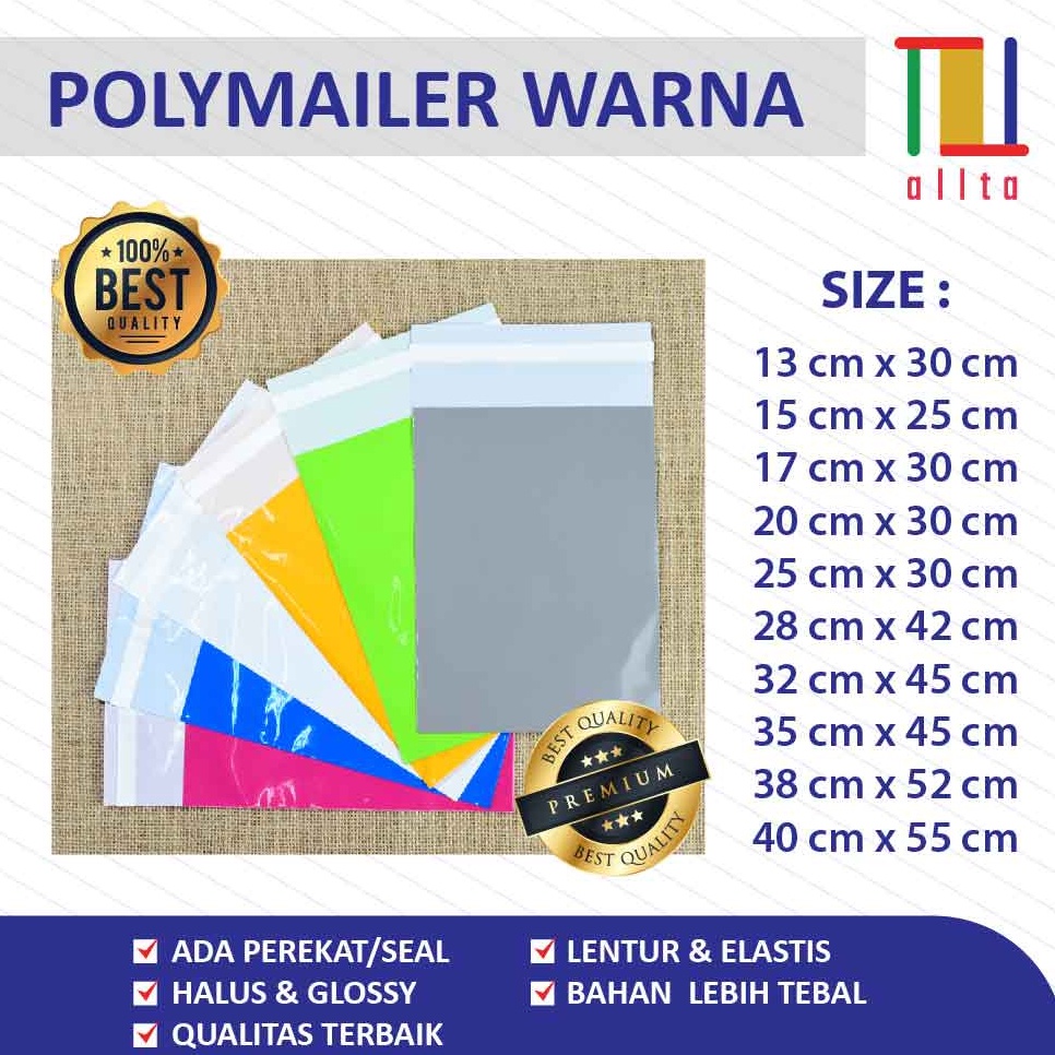 

Ready.. Polymailer kantong kemasan amplop plastik tebal 15X25 WARNA PREMIUM @100 PCS - GLOSSY mewah JHA