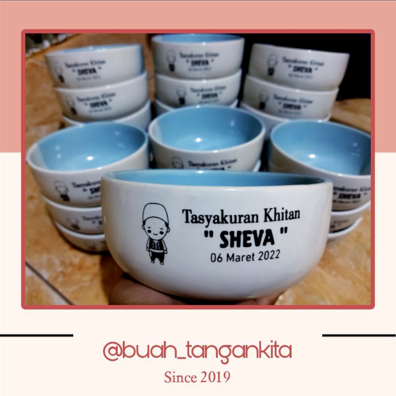 𝗕𝗧𝗞 - Mangkok Twotone Sablon Mangkok Souvenir Keramik Murah