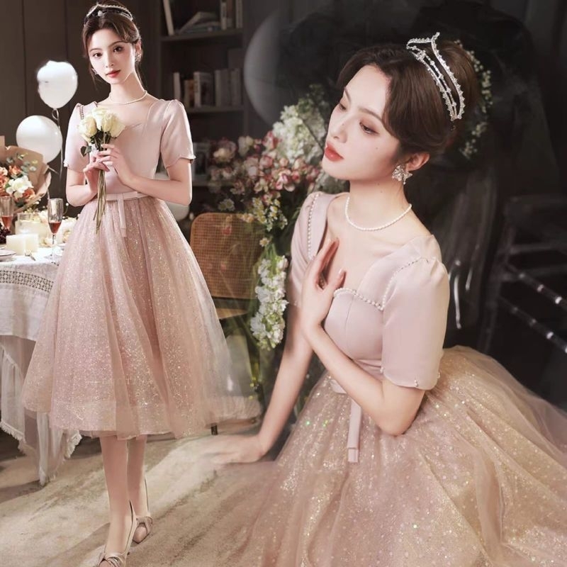 midi dress glitter sleeve ball lgown skirt gaun pesta acara pernikahan wedding party event cocktail 