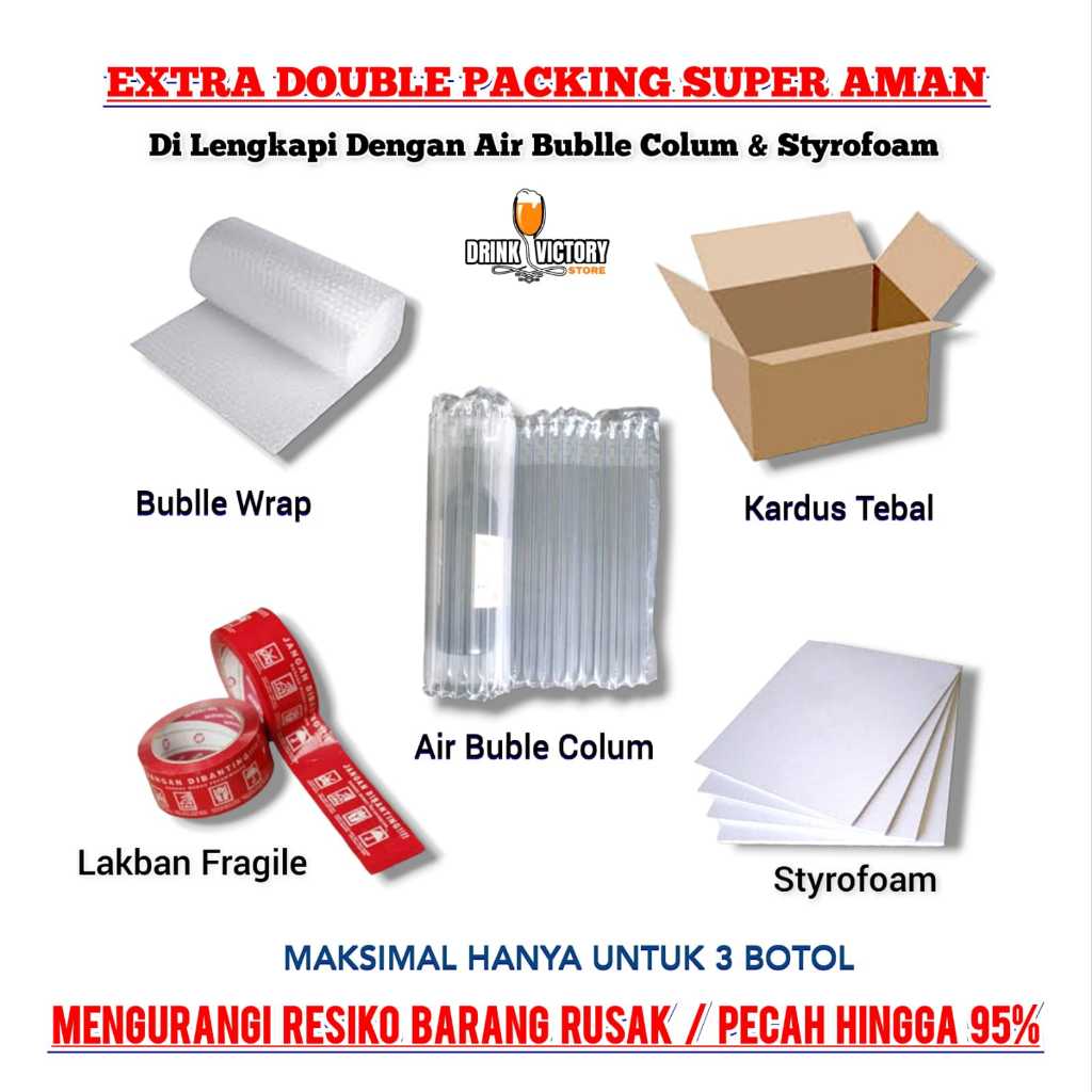 

[ Extra Packaging ] Extra Double Packing Super Aman ( Di Lengkapi Dengan Air Bublle Column & Styrofoam ) Untuk 3 Botol