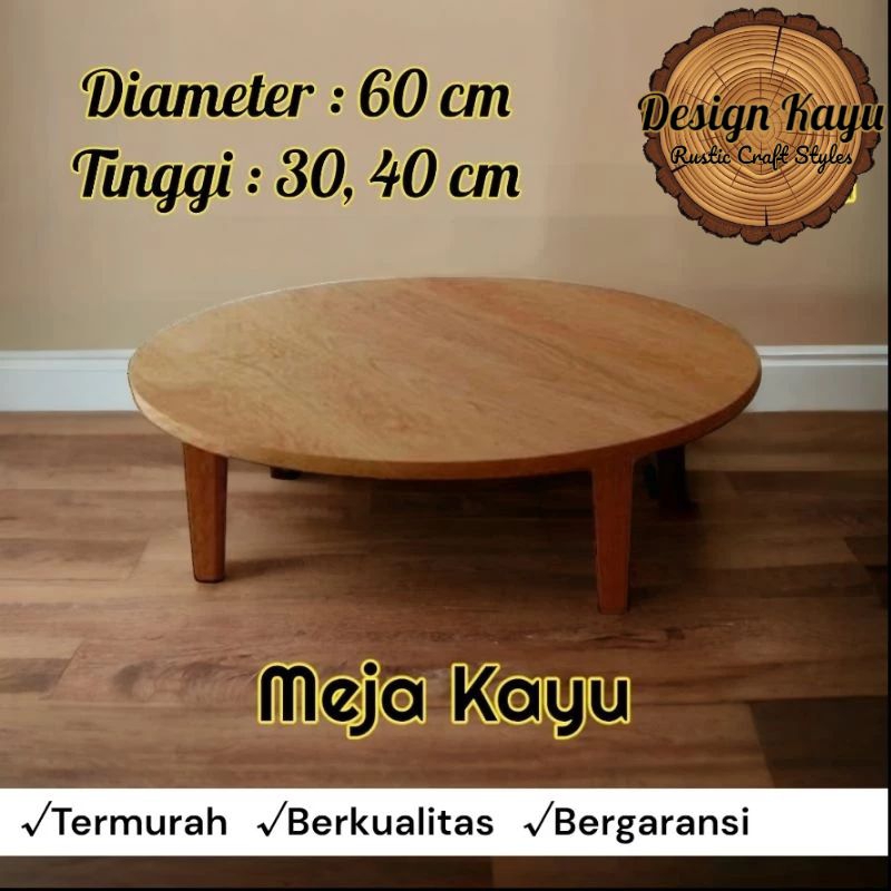 Meja kayu bulat minimalis meja tamu meja bundar meja lesehan meja kopi diameter 60 cm