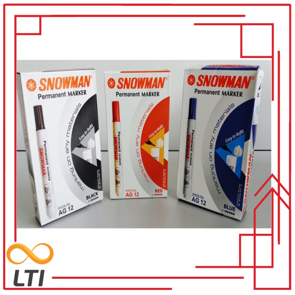 

Bisa COD Spidol Snowman Permanent Marker AG - 12 Spidol Permanen Per Lusin BISA CAMPUR WARNA gas !!