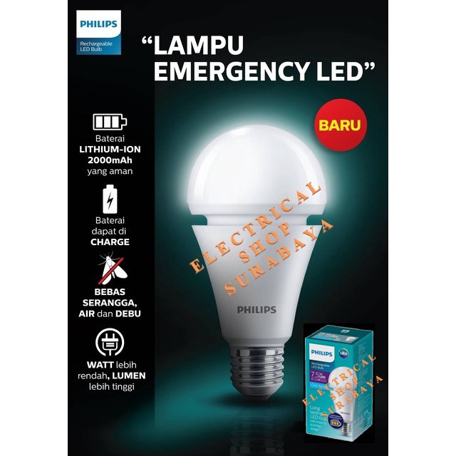 12.12 Promo Brand PHILIPS EMERGENCY LAMPU LED BULB 7W 7.5W 9W WATT PUTIH GROSIR RECHARGEABLE EMERGEN