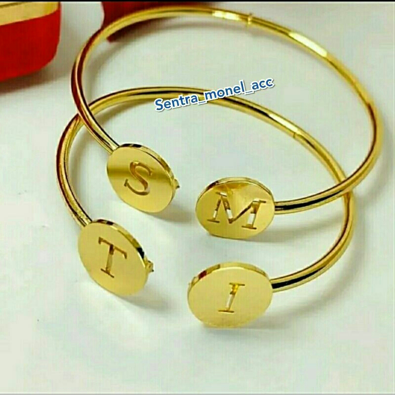 Gelang bangle koin lapis emas / gelang huruf inisial / gelang huruf alfabet / gelang tangan
