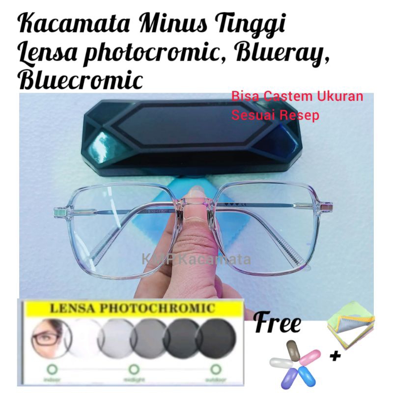 KACAMATA MINUS TINGGI LENSA PHOTOCROMIC,  BLUECROMIC, BLUERAY kacamata minus photocromic