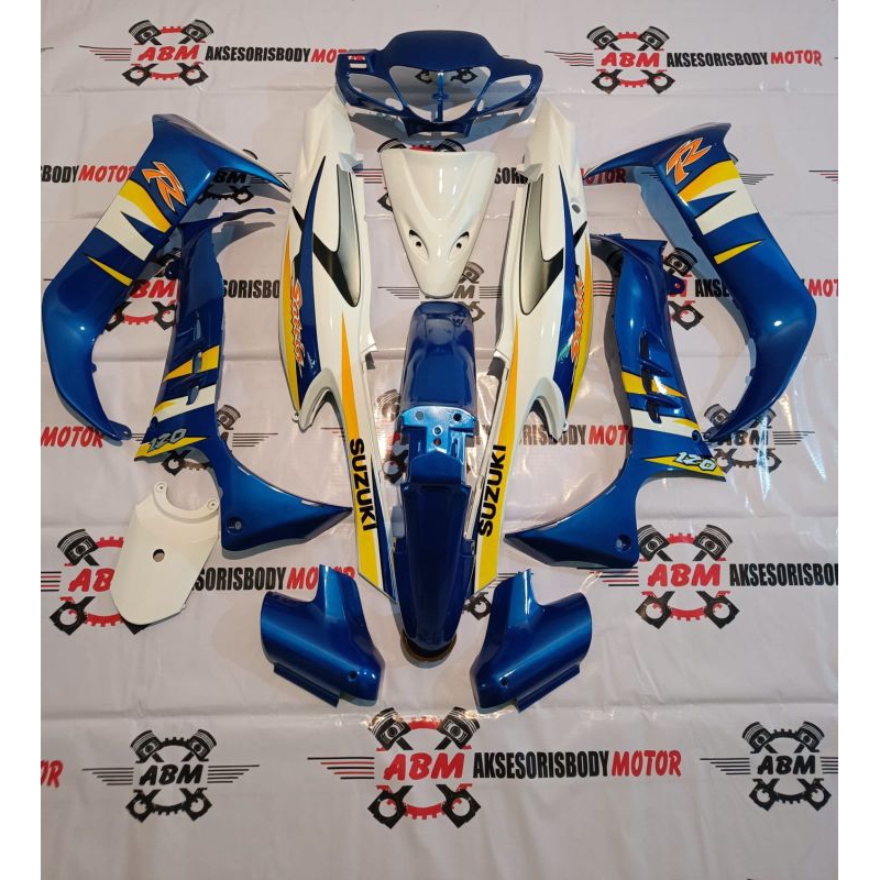 full body halus Suzuki satria hiu hitam glossy dan biru putih hitam merah biru silver + striping