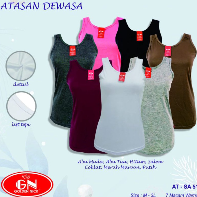 Terdepan Codej8J3v Tanktop Golden Nick SA51 Camisol Kaos Dalam Wanita Dewasa Tali Lebar