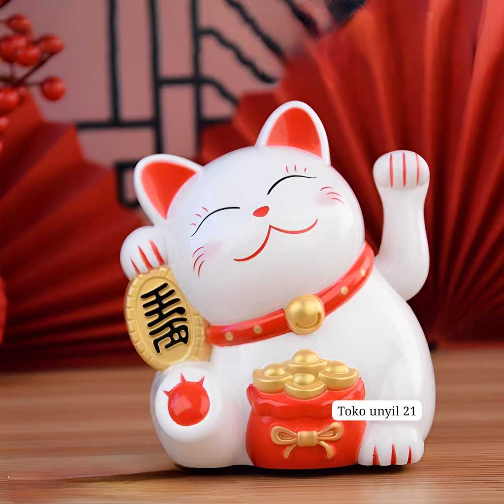 

23bagusmenshop - Patung Kucing Hoki Maneki Neko 15cm Lucky Cat Pajangan Rumah Toko Free Baterai