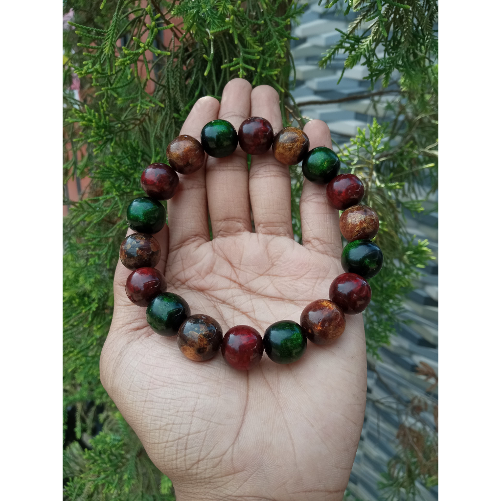 Gelang Tasbih Butiran Akar Bahar Tali Arus Model Rasta 16 mm