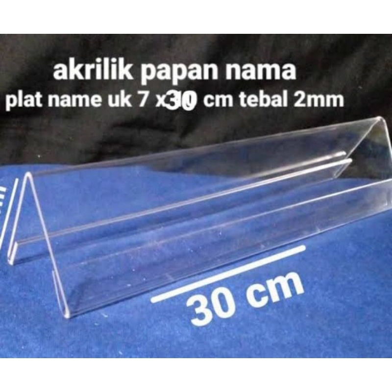 

akrilik bening papan nama meja segitiga 2sisi uk 7x30cm tebal 2mm