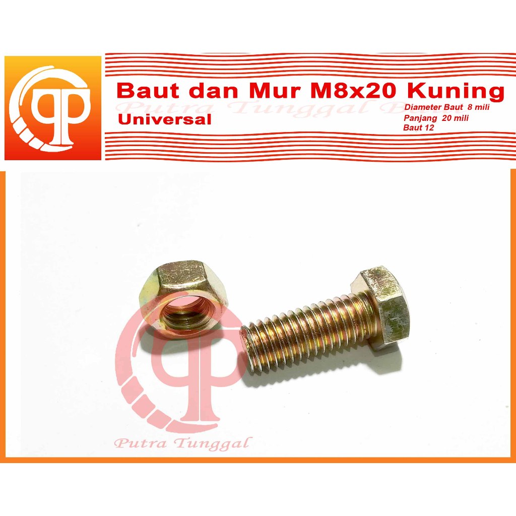 Baut dan mur 8x20 baut 12 Panjang 2 cm