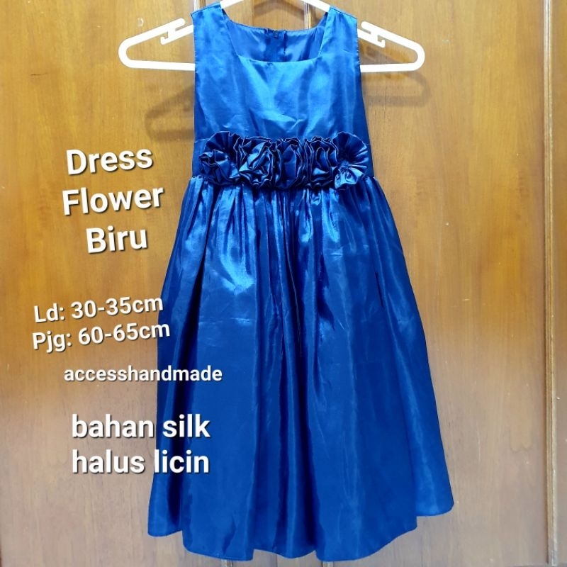 Dress Silk satin halus Biru dongker navy blue gaun pesta anak girl