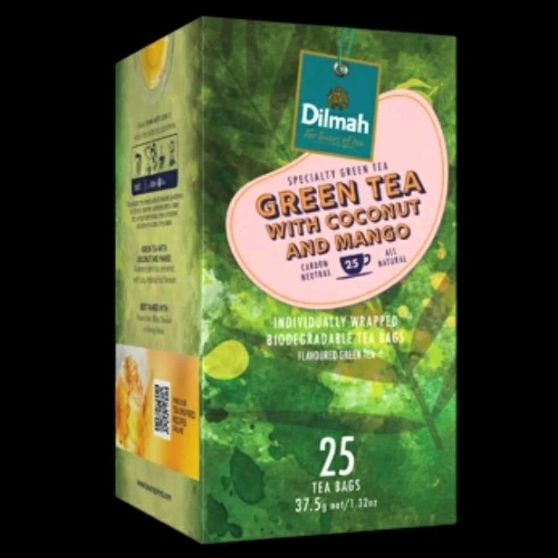 

DILMAH Green Tea With Coconut & Mango 25 Individually Wrapped Tea Bags