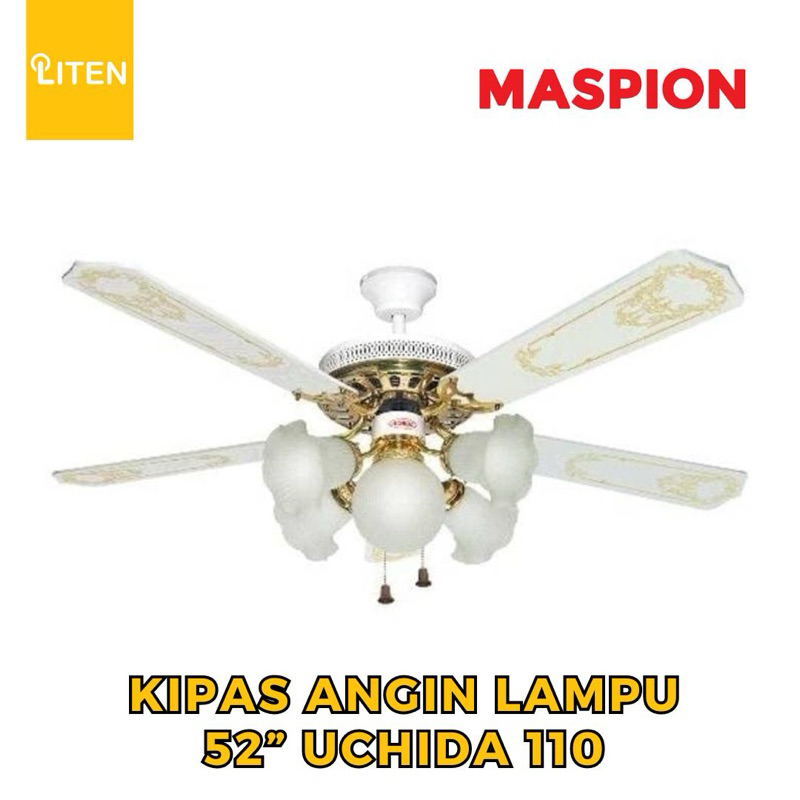 Kipas Angin Gantung 5 Lampu Maspion Uchida 52 Inch CF110 / MCF52205WH Putih Klasik