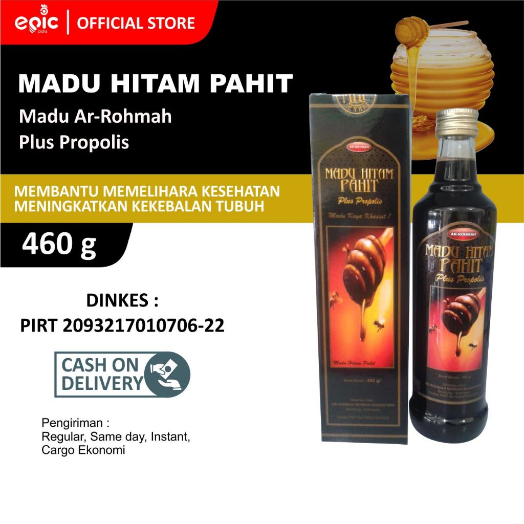 

Epicpicks AR ROHMAH MADU HITAM PAHIT PLUS PROPOLIS KAYA KHASIAT 460 GR