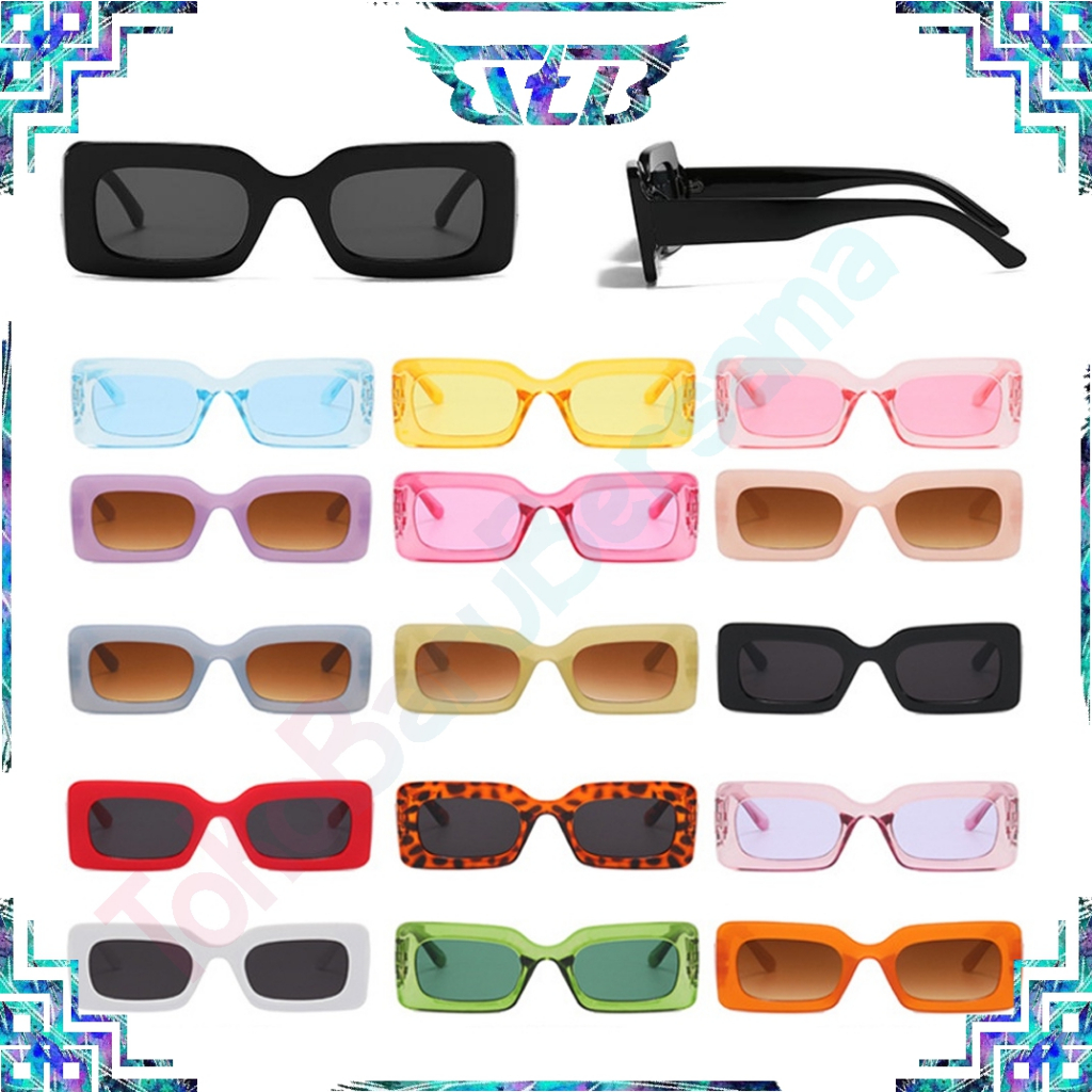 TBB Kacamata Hitam Bentuk Persegi Panjang Warna Permen Gaya Retro Hip Hop G040