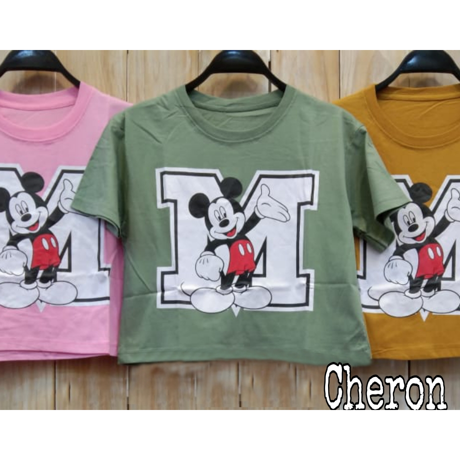 CHERON 23668 - Kaos Crop Tee Oblong Wanita Baju Distro Cewek Atasan Kekinian Murah Lengan Pendek Tum