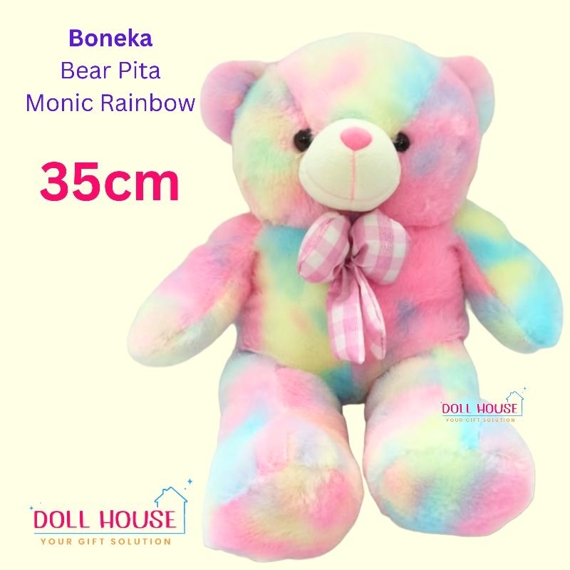 Boneka Bear Pita Monic Rainbow 35cm  Boneka Beruang Rainbow  Boneka Teddy Bear Rainbow