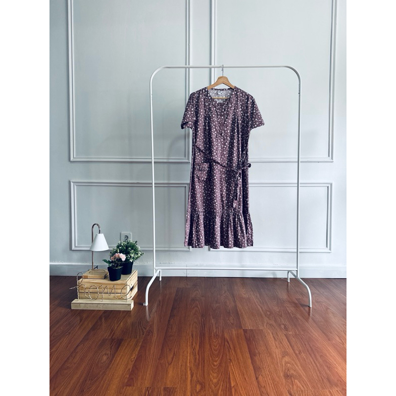 Dobelo Daster Midi Katun Jepang Doodle Purple - Lengan Pendek