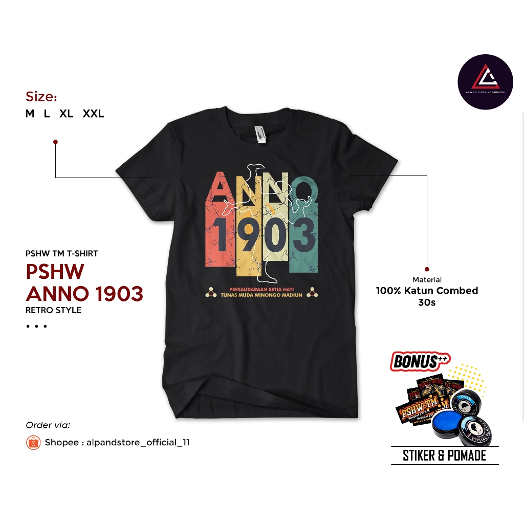 KAOS PSHW ANNO 1903 RETRO-SETIA HATI WINONGO TUNAS MUDA