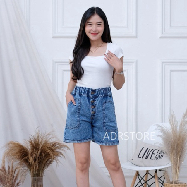 HOT PANTS JUMBO WANITA HOT PANTS JEANS SNOWY CELANA PENDEK POLOS RAWIS & SOBEK