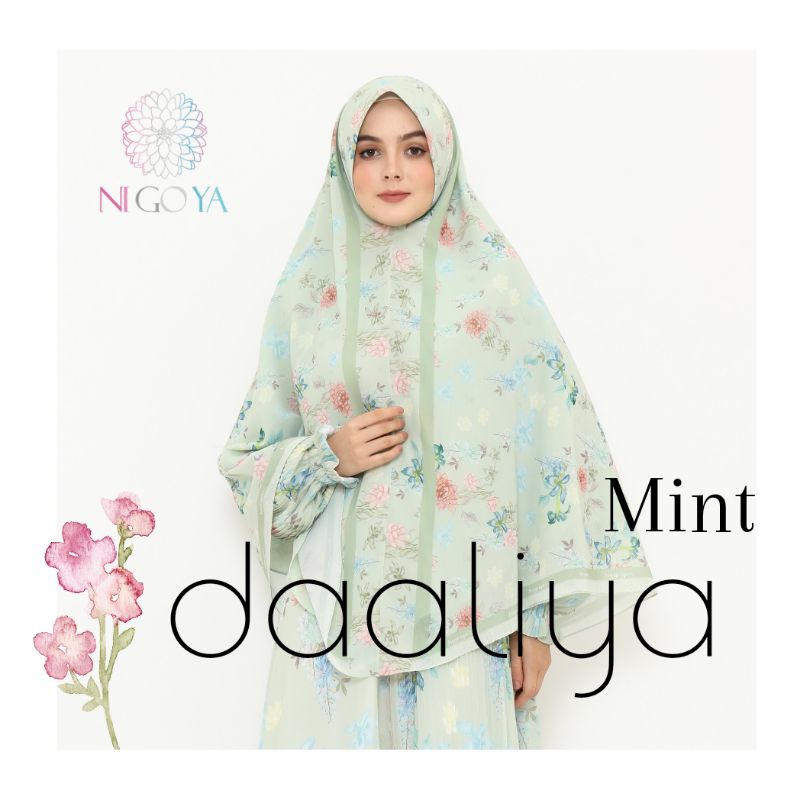 Nigoya Syar'i -  Gamis Syari Daaliya Mint Series Chiffon Printing Exclusive Haji Umroh