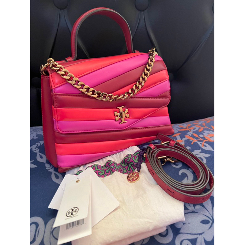 Authentic tas Tory Burch Kyra top handle kira chevron colorblock red apple pink original TB bag