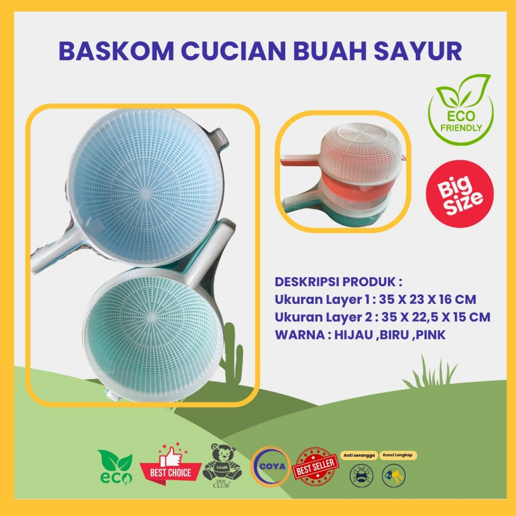 SARINGAN CUCI BUAH DAN SAYUR 2IN1 WARNA CERAH DAN CANTIK I PERALATAN DAPUR ESTETIK LUCU I BASKOM CUC