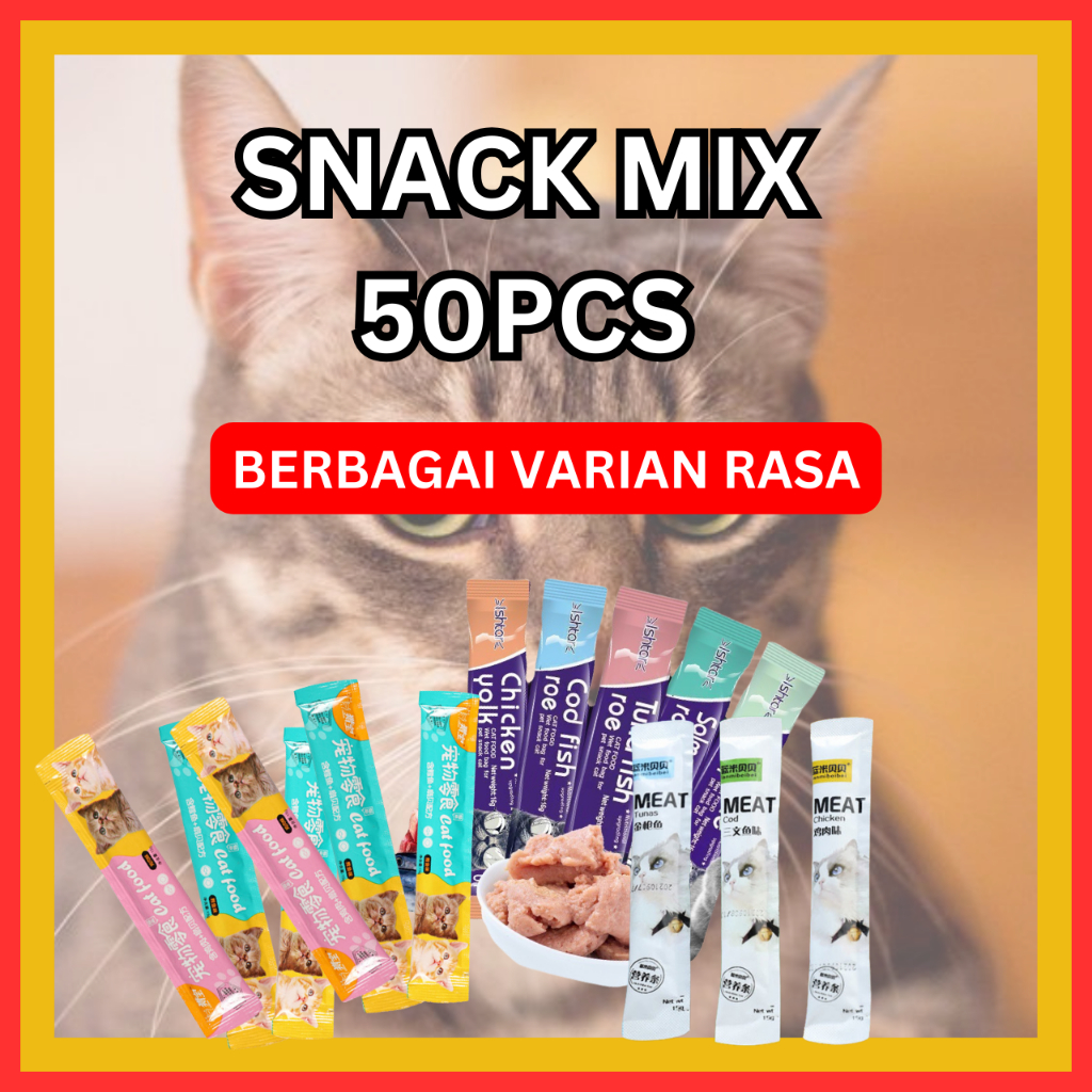 Snack Kucing MIX 50 pcs | Makanan Kucing | Snack Creamy | Snack Hewan Peliharaan | Snack Strip Kucing | Cemilan Kucing | Snack Creamy Treats | Cat Snack | Snack Anggora | Snack Himalaya | Snack Anak Kucing | Makanan Anabul | Snack Anabul | Kitten