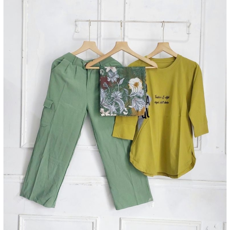 12.12 Flash Sale SETELAN KULOT LINEN+KAOS COMBED HIJAB//SET WANITA//SETELAN CARGO KULOT LINEN ALLSIZ