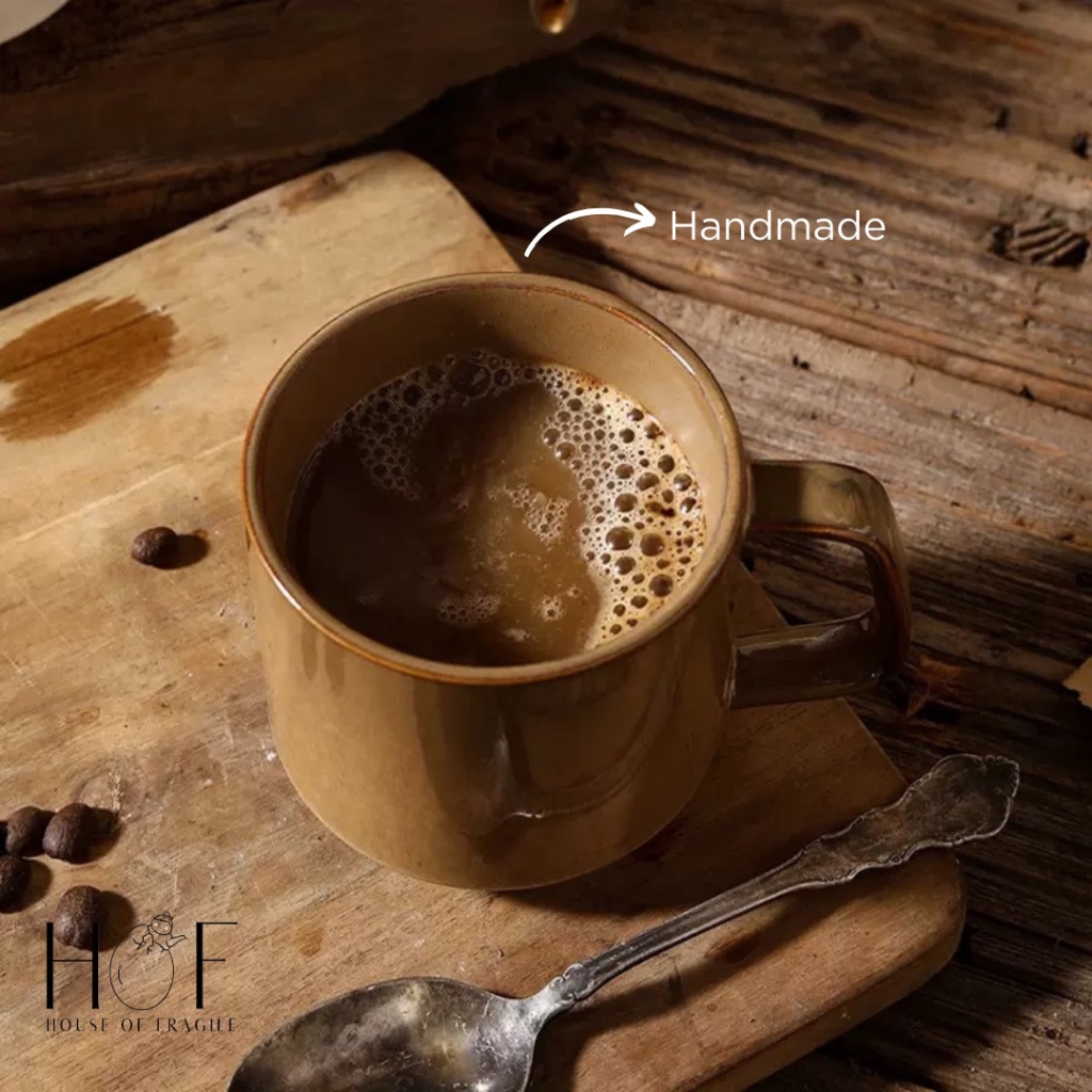 Gelas Keramik Gagang untuk Teh atau Kopi, Cangkir Mug Aesthetic Kecil Polos