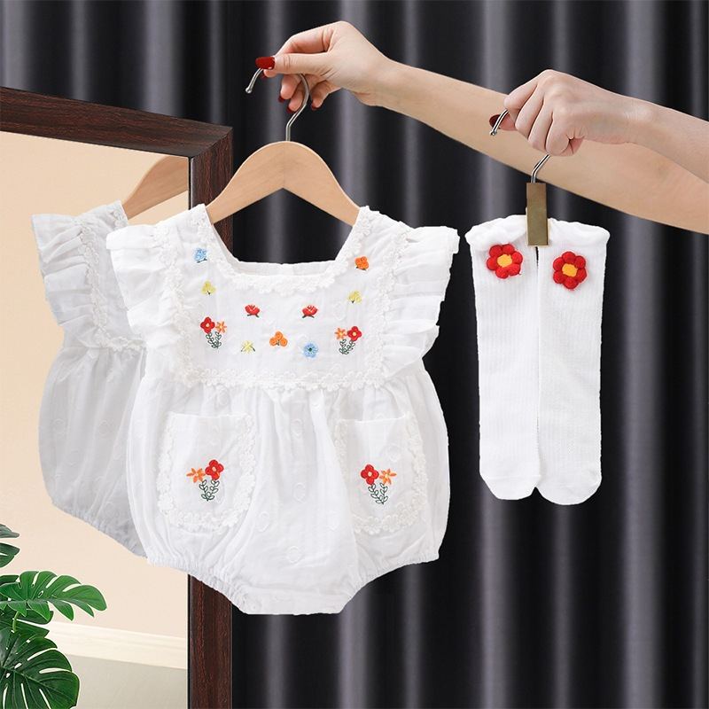 Korean Orange Red Flower Jumper Baby Girl / Baju Bayi Perempuan Import Romper