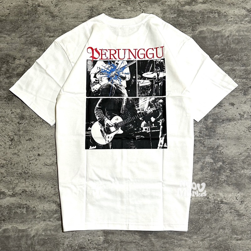 noov music merch Perunggu - Guitar Bass Drum Cut Tshirt - White | Original Merchandise Kaos Pria