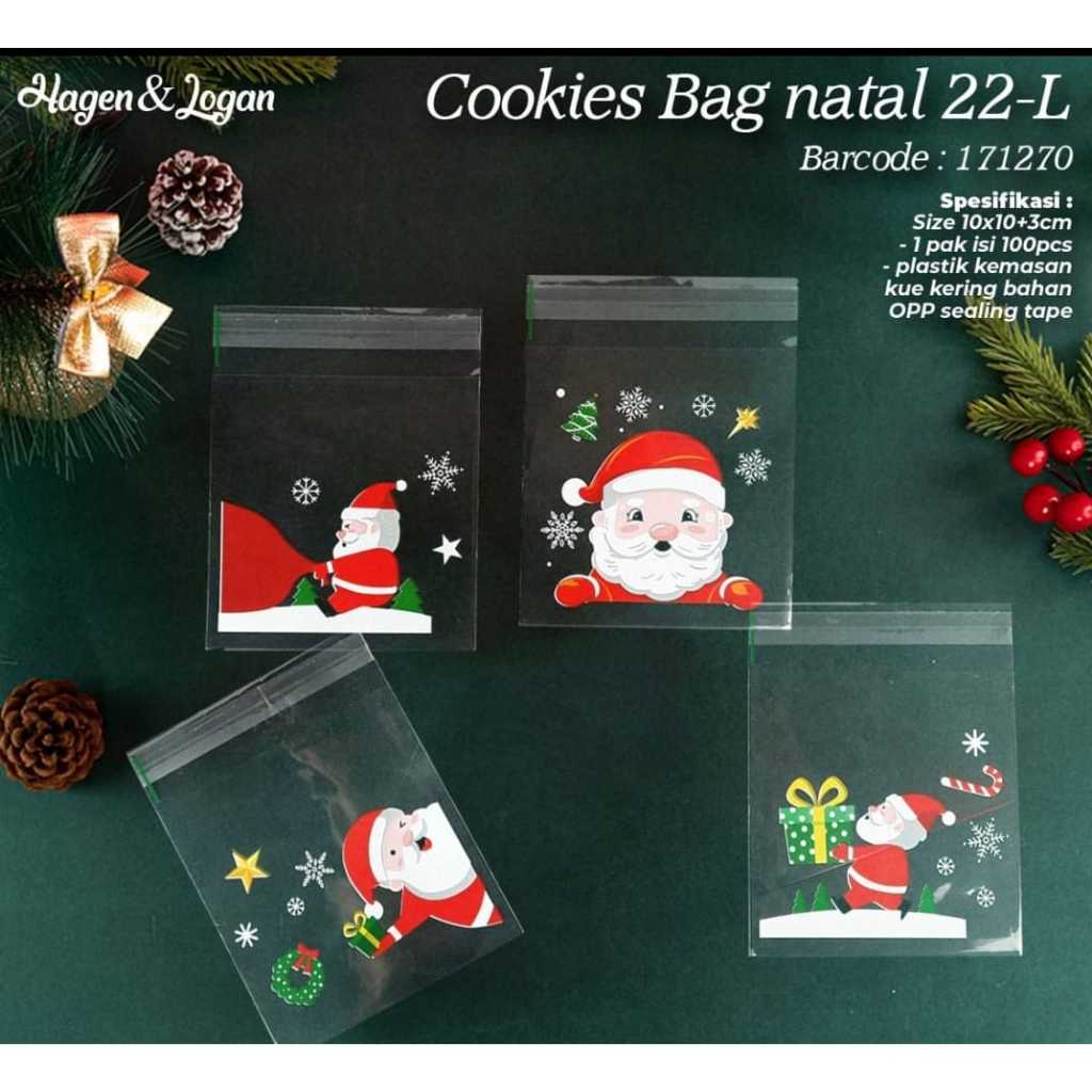 

plastik cookies kue natal isi 100 lembar ukuran 10 x 10 cm lidah lem 3 cm