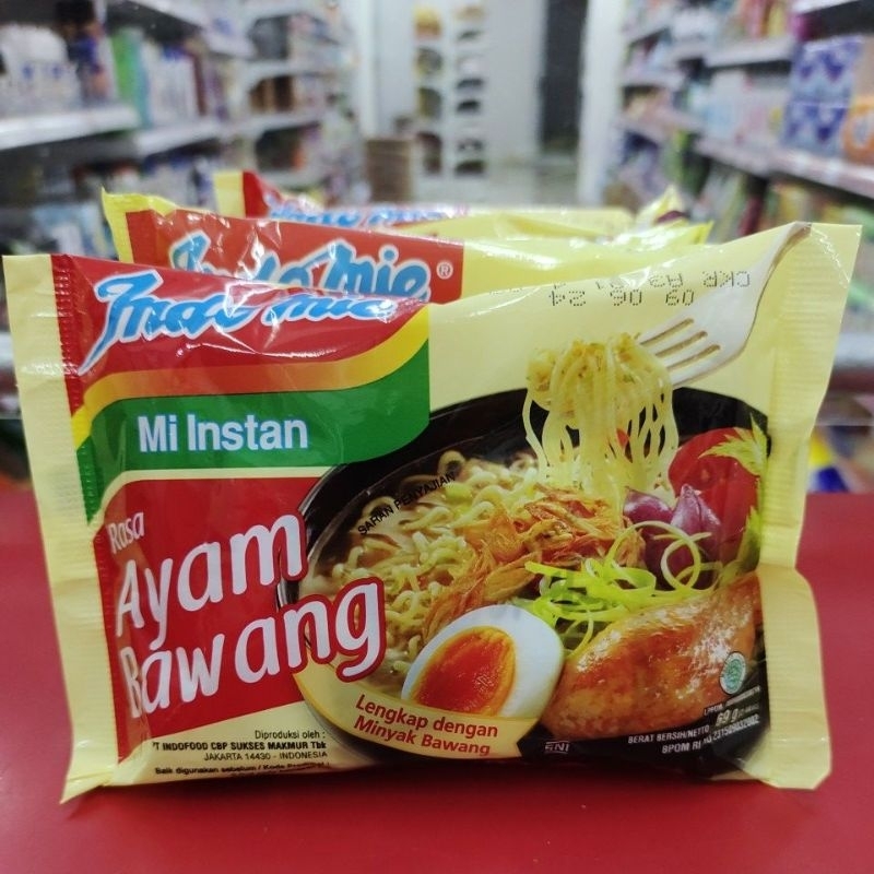 

Indomie kuah rasa ayam bawang 345gr,1pak/5pcs@69gr