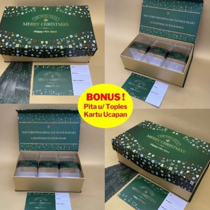 

Produk Keren Hardbox kue kering / box kue kering Natal / Box isi 3 untuk toples 350gr Natal / Box hampers kue kering Ready stock