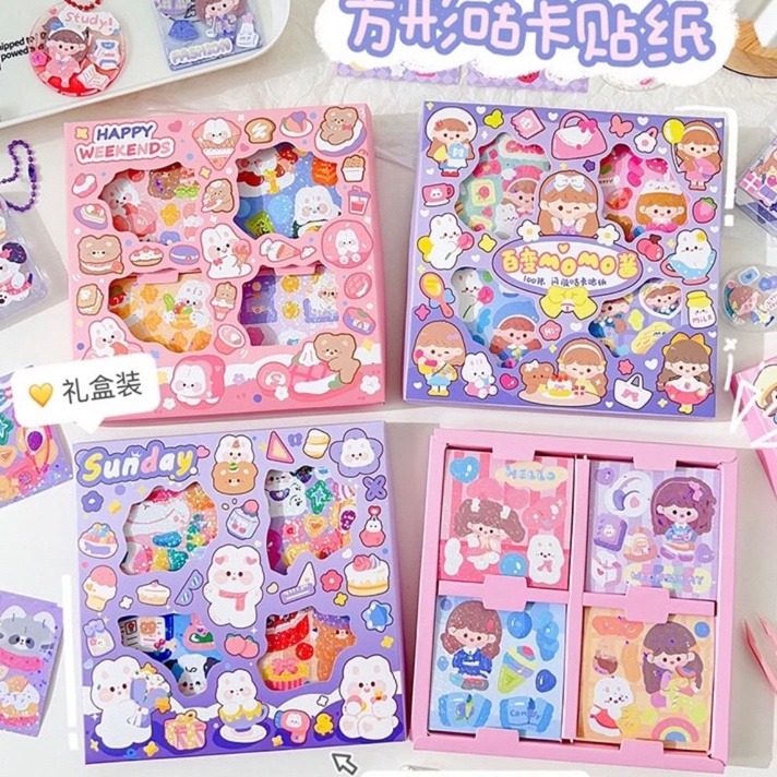

Terupdate ( KKM ) MOMO Sticker Box Happy Weekend dan Fashion Series Stiker Set Karakter Aesthetic 1 Box isi 100 Lembar Waterproof Cut Stickers ➞✸✿