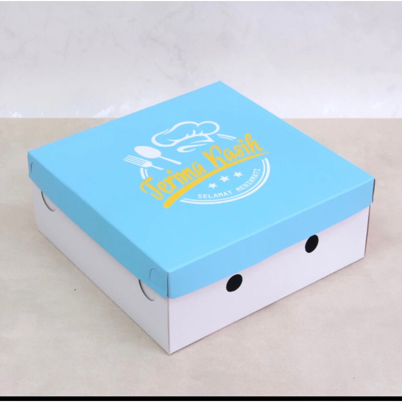 Kotak Nasi Polos Putih Box Nasi Duplex  Warna Biru Terima kasih