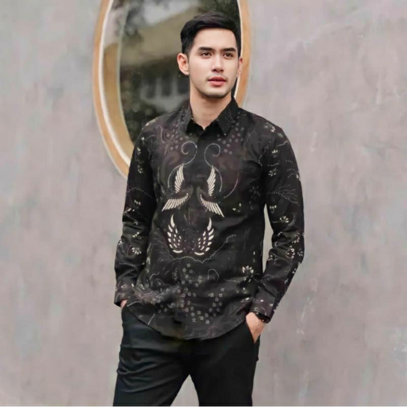 KEMEJA BATIK PRIA LENGAN PANJANG WARNA HITAM PREMIUM SLIMFIT DEWASA MODERN