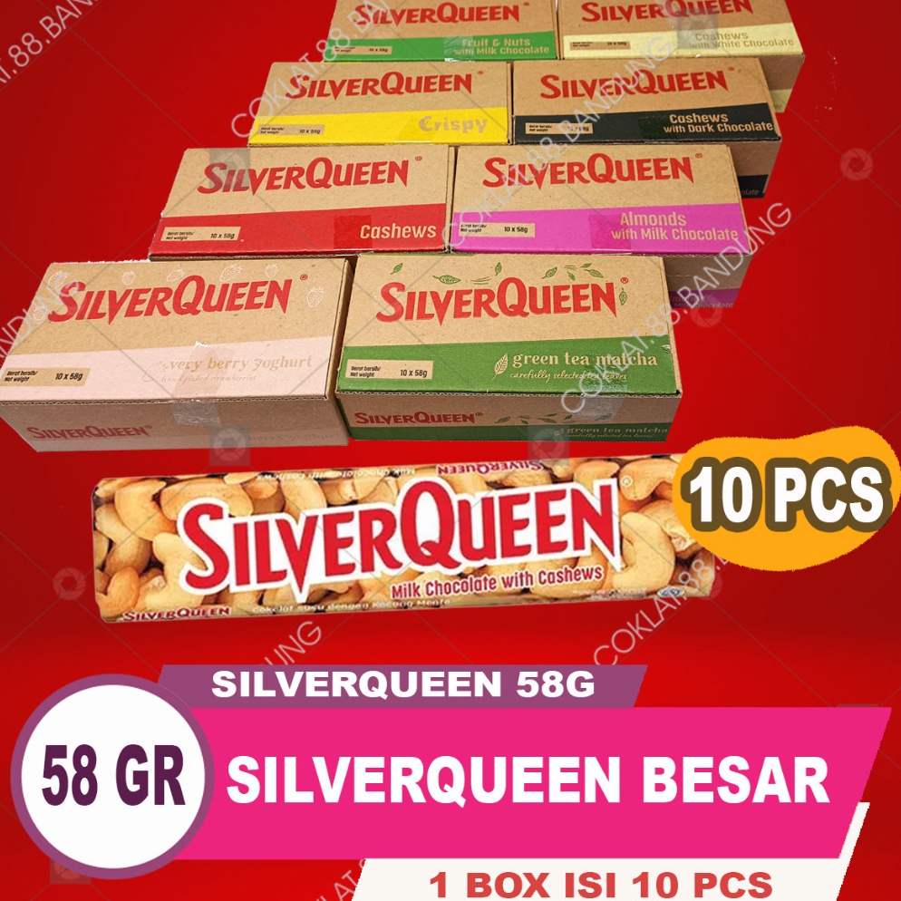 

ZVN SILVERQUEEN 58GR 1 BOX ISI 10 PCS, COKLAT SILVER QUEEN 58 GRAM 1 DUS 10 X 58 GR COKELAT MEDE ALMOND w7snt