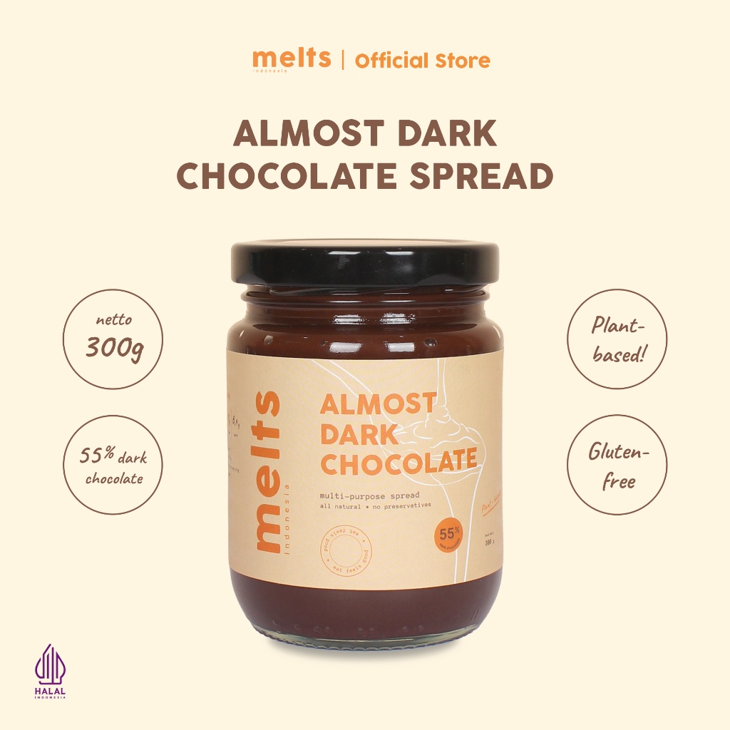 

️✔️✔️ Melts Almost Dark Chocolate Spread 55% | Selai Cokelat Plant Based Vegan untuk Roti grosir